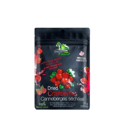 SNOW FARMS RASPBERRY FLAVORED DRIED CRANBERRIES 75G - Nam Việt Quất Khô Vị Phúc Bồn Tử Snow Farms 75g