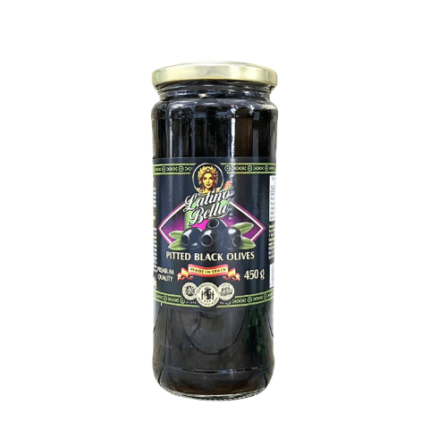 LATINO BELLA PITTED BLACK OLIVES 450G - Ôliu Đen Không Hạt Latino Bella 450g